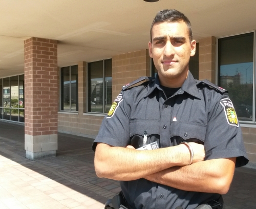 Peel Police Recruit Constable Nima Lota, 25, is off to Ontario Police College for training next month. "I was supposed to be a lawyer or doctor but it didn't work out," he said, chuckling, during a training session at the Emil V. Kolb Centre on Tuesday, Aug. 30, 2016. (Photo: Kelly Roche/QEW South Post)